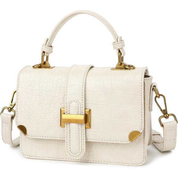 Women's A-beige Leather Satchel Small Classy Crossbody Bag Purse Fashion Handbag - Picture 1 of 6